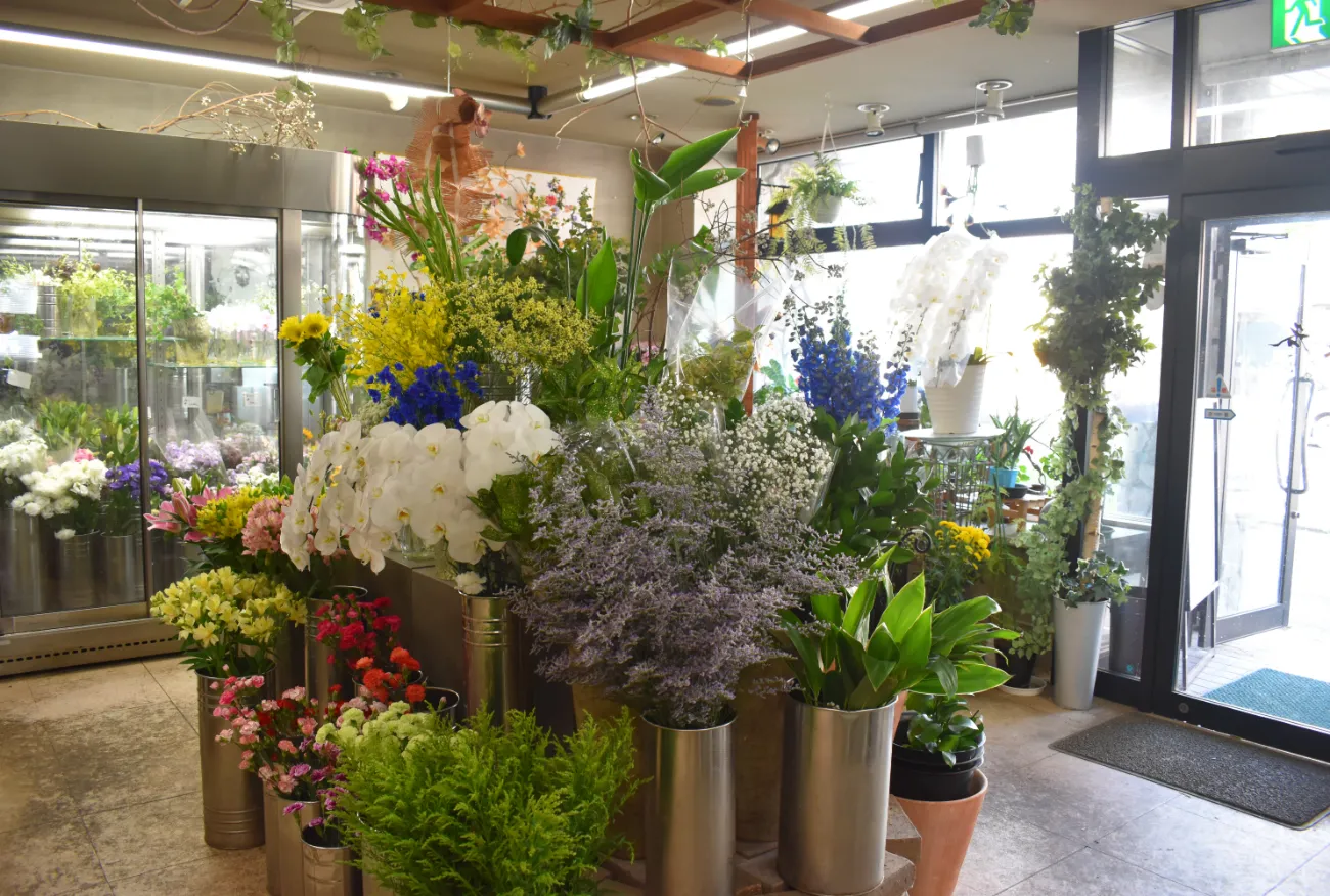 花季の店内に並ぶ季節の生花